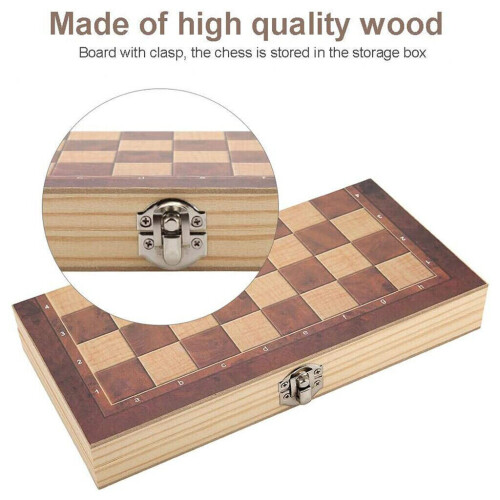 3 in 1 Chess Wooden Set Fold Chessboard Backgammon Draughts Wood Board 2