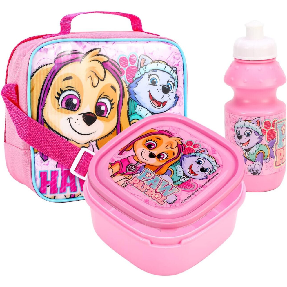 Paw Patrol Pink Girls Insulated 3 Piece Lunch Bag Set For School & Travel Skye & Everest