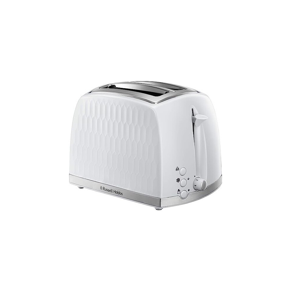 Russell Hobbs 26060 2 Slice Toaster - Contemporary Honeycomb Design with Extra Wide Slots and High Lift Feature, White