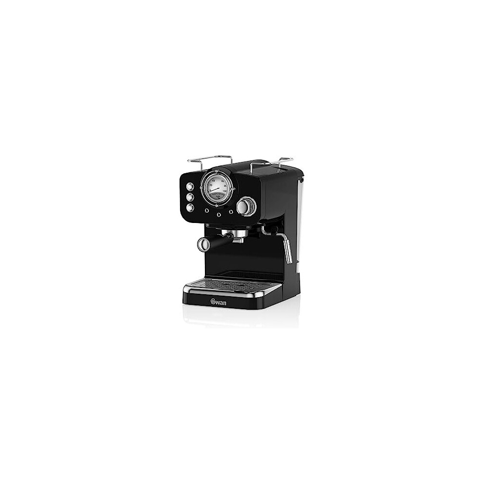 Swan Retro Pump Espresso Coffee Machine, Black, 15 Bars of Pressure, Milk Frother, 1.2L Tank, SK22110BN