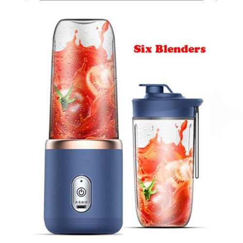 (Blue 2 cups) Portable Blender Bottle Electric 6 Blades Multifunction Juice - Ice Crush Cup Food Processor