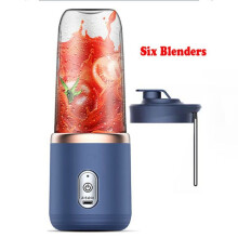 (Blue 1 cup) Portable Blender Bottle Electric 6 Blades Multifunction Juice - Ice Crush Cup Food Processor