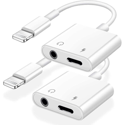 2 Pack Adapter, 2 In 1 Lightning To 3.5mm Charger Splitter