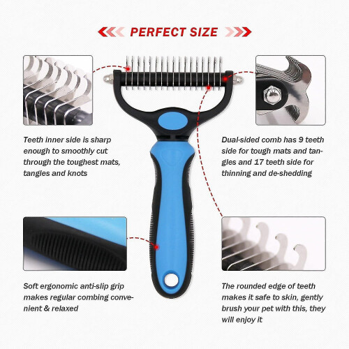 Pet Grooming Tool, Two Sided Undercoat Rake, Safe And Effective Comb 2