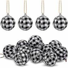 Farmhouse Buffalo Plaid Fabric Ball Ornament Plaid Ball, 12pcs 6cm