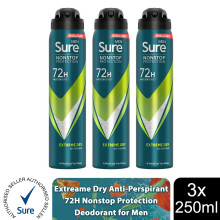 (Extreme Dry - 3 PK) Sure Men AP Deodorant 72H Nonstop Protection 250ml