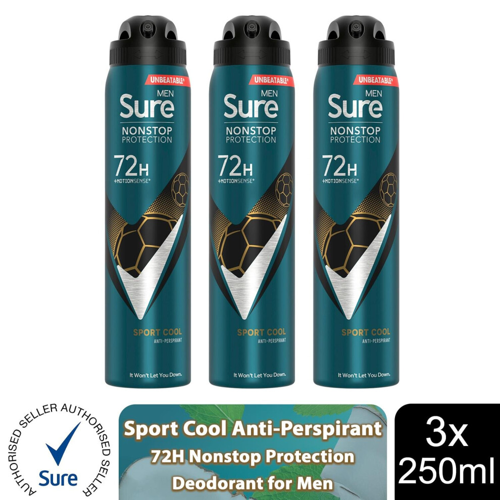 Sure Men's Nonstop Protection Anti-Perspirant Aerosol Sport Cool 250Ml - Image 3