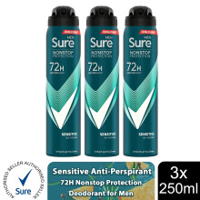 (Sensitive - 3 PK) Sure Men AP Deodorant 72H Nonstop Protection 250ml