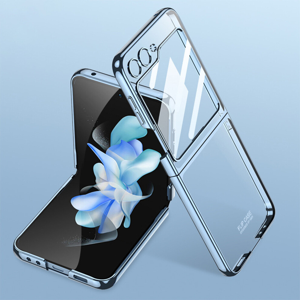 (blue) Ultra-Thin Galaxy Z Flip 5 Case, Luxury Perfect Clear Plating Hard PC Crystal Transparent Cover Case for Galaxy Z Flip5