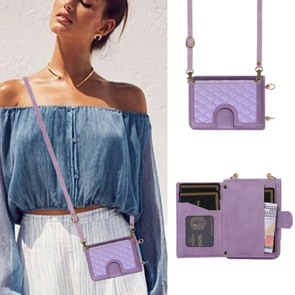 Lisade (Purple) Z Flip 5 Case With Leather Wallet,Wristlet Strap Zipper Wallet For Samsung Flip 5 5G,Fashion Handbag Gift For Women Ladys Purple