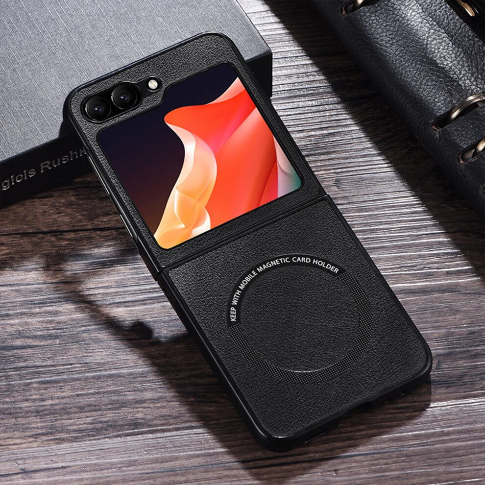 (black) Z Flip 5 case, Slim Magnetic Clear Case with Hard Bumper,Compatible with Magsafe Vehicle Mount, Screen&Camera Protect Shockproof Galaxy Z Flip 5 5G