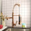 Full Copper Rose Gold Multi-Function Spring Dish Faucet High-Grade Hot and Cold Single Hole 360?Rotating Pull Kitchen Faucet 10