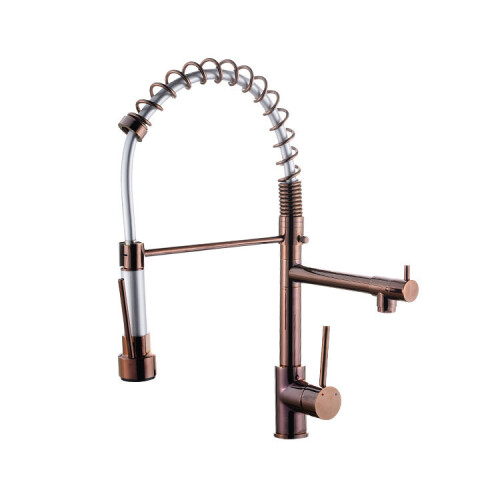 Full Copper Rose Gold Multi-Function Spring Dish Faucet High-Grade Hot and Cold Single Hole 360?Rotating Pull Kitchen Faucet