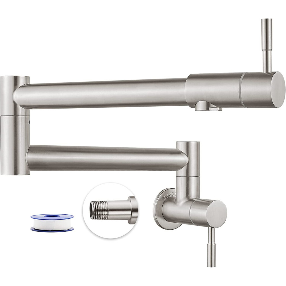 (Brushed Nickel) 19" Pot Filler Faucet Stainless Steel Commercial Wall Mount Kitchen Sink Faucet Folding Stretchable With Single Hole Two Handles 8804717482157