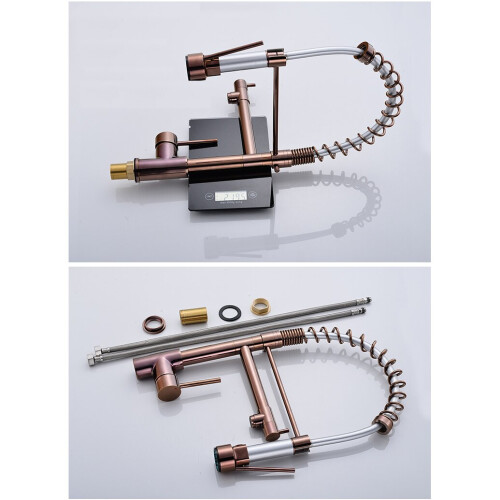 Full Copper Rose Gold Multi-Function Spring Dish Faucet High-Grade Hot and Cold Single Hole 360?Rotating Pull Kitchen Faucet 1