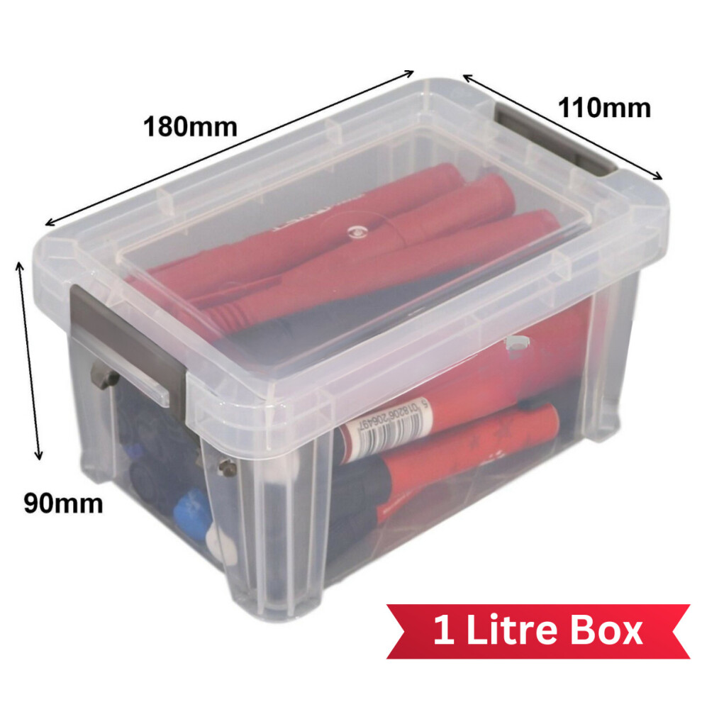 1L Stackable Plastic Home Office Storage Container Box Lock Lid