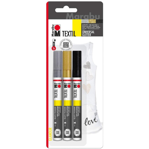 Marabu Textil Painter Glitter Fabric Marker Pen 3mm (3pk)