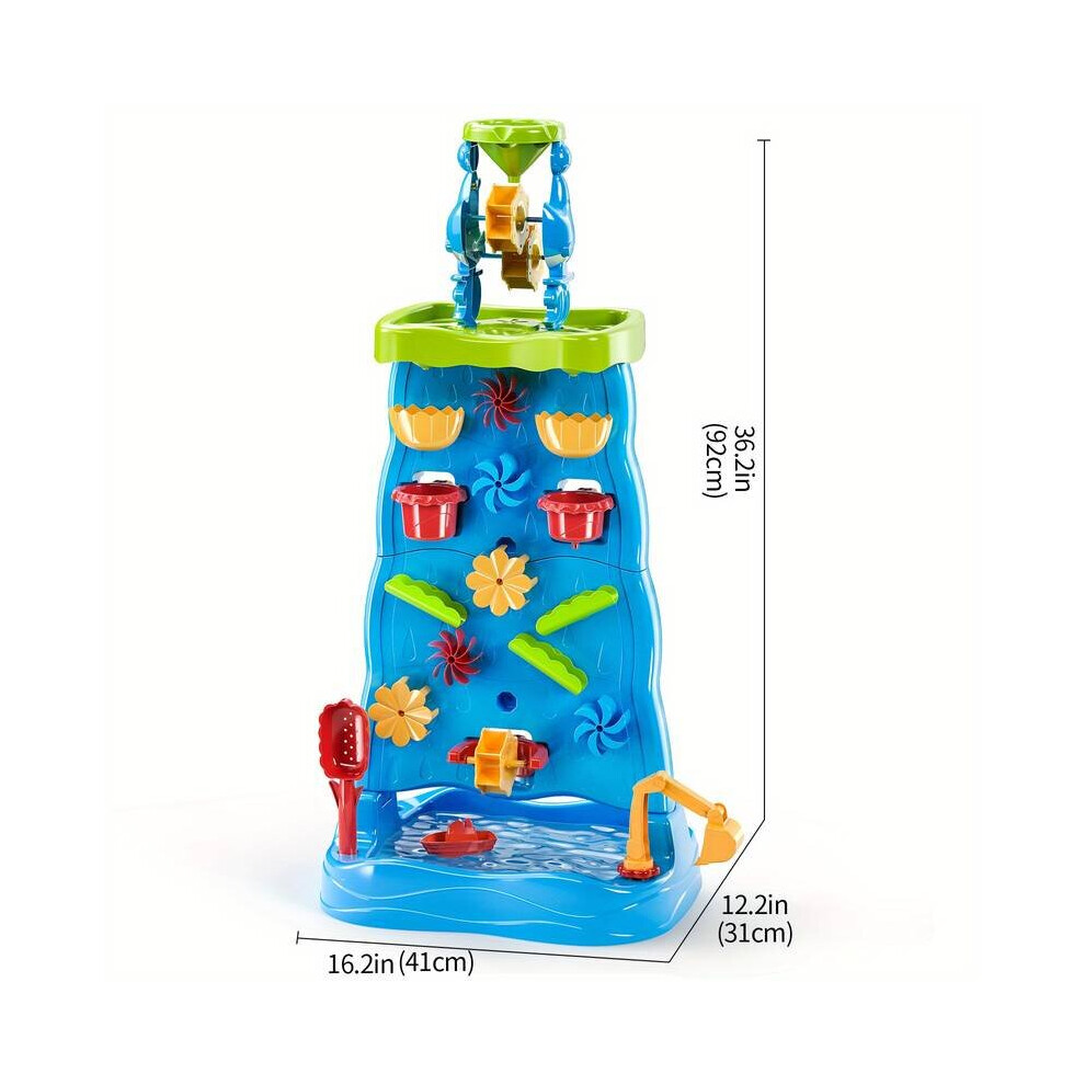 Toddlers Water Table Waterfall Maze-Like Wall - Double-Sided Water Sand Table For Kids, 32pcs Outdoor Toys 