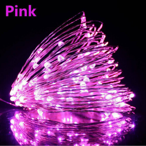 (30m-300LED, Pink	) USB LED Micro Rice String Fairy Lights Party Decor