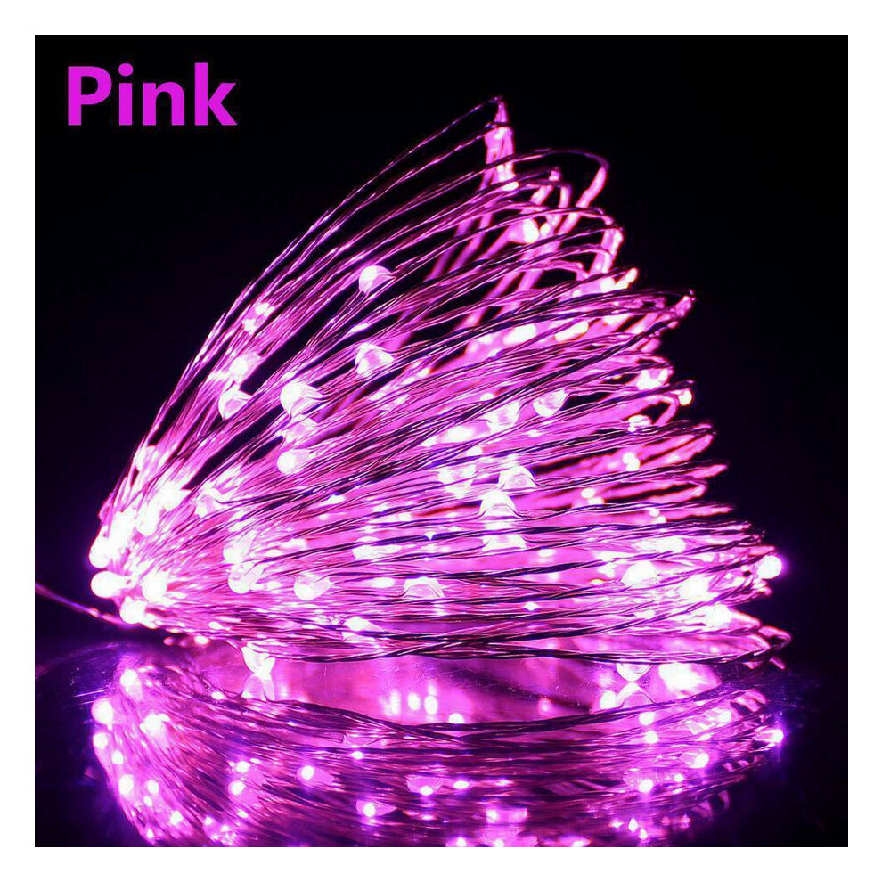 (30m-300LED, Pink	) USB LED Micro Rice String Fairy Lights Party Decor