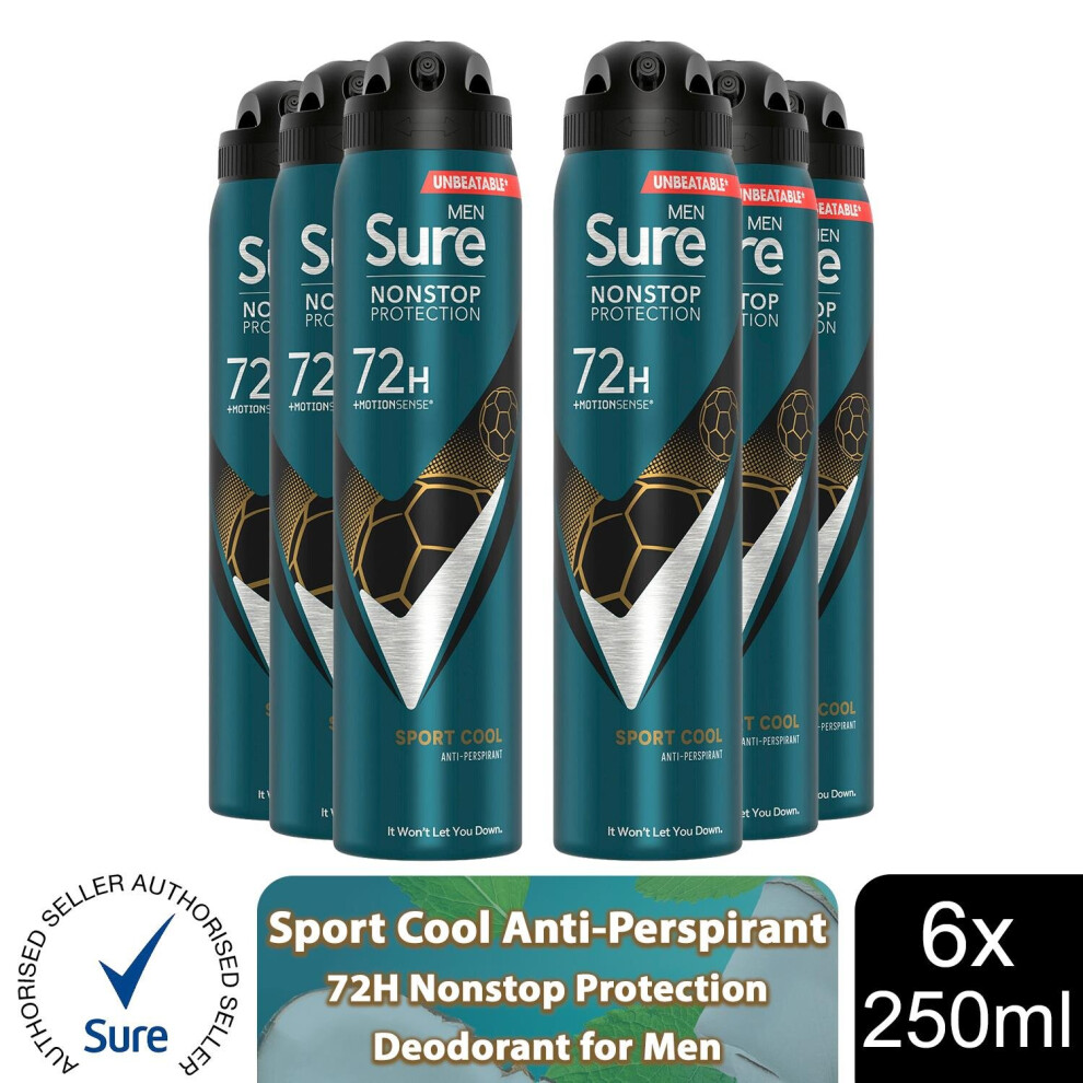 (Sport Cool - 6 PK) Sure Men AP Deodorant 72H Nonstop Protection 250ml