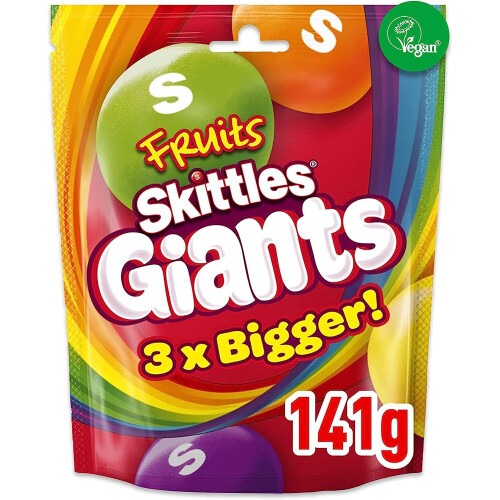 Skittles Giants Vegan Sweets, Fruit Flavoured Sharing Bag, Pouch 141g ...