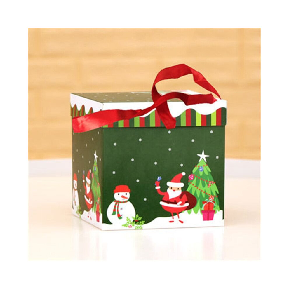 (Green, 22x22cm) Large 3pcs Premium Christmas Gift Box With Lid  Ribbon Xmas Present Box Square