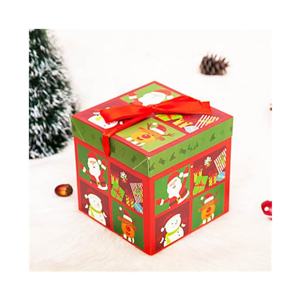 (RedGreen, 22x22cm) Large 3pcs Premium Christmas Gift Box With Lid  Ribbon Xmas Present Box Square