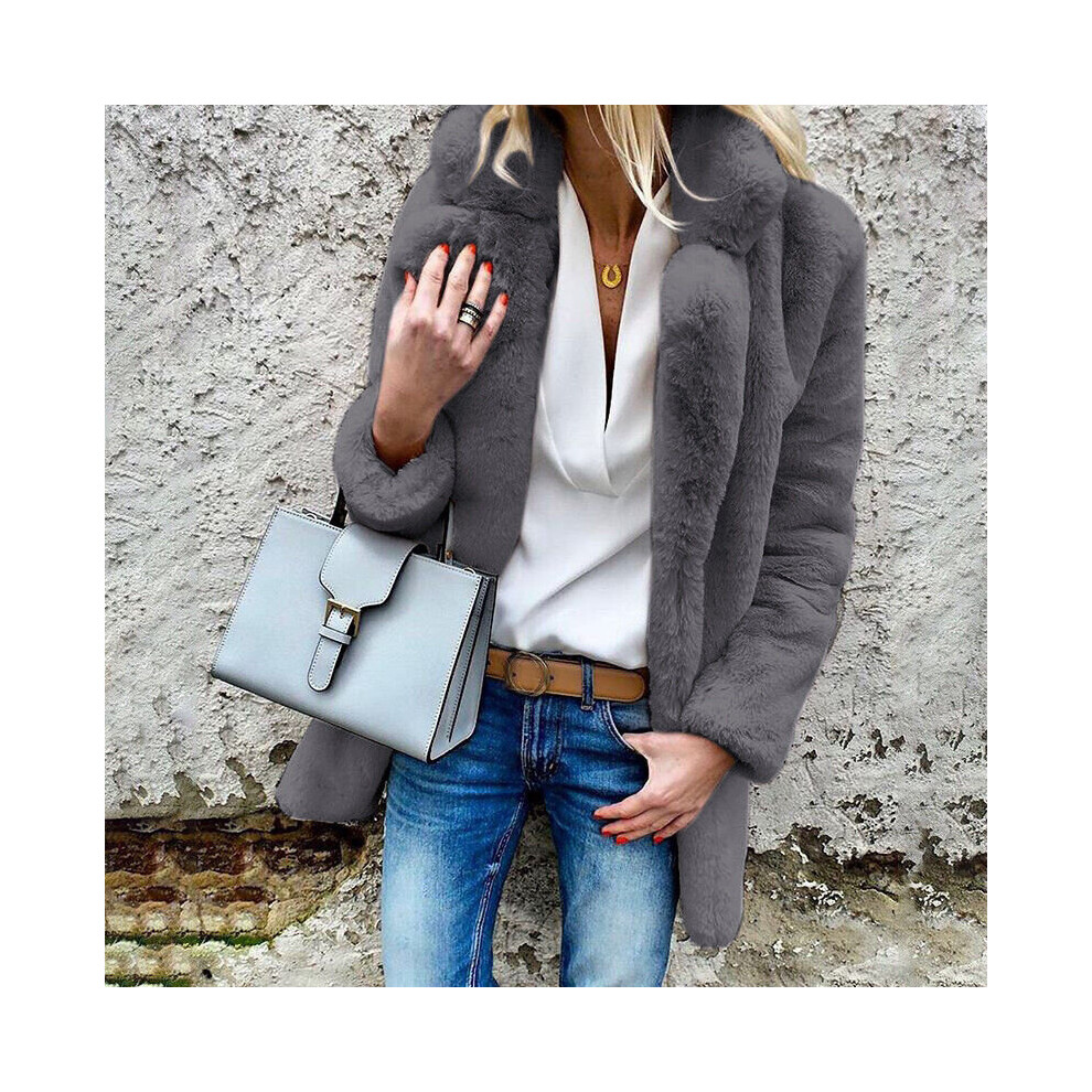 (Dark Gray, M) Women Bear Winter Fluffy Coat Faux Fleece Fur Jacket Casual Cardigans Outerwear