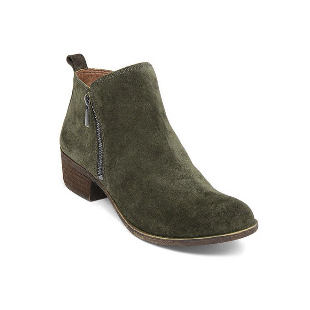 (Army Green(Cloth), EU39) Womens Casual Booties Low Heels Block Ankle Boots Round Toe Zip Up  Shoes