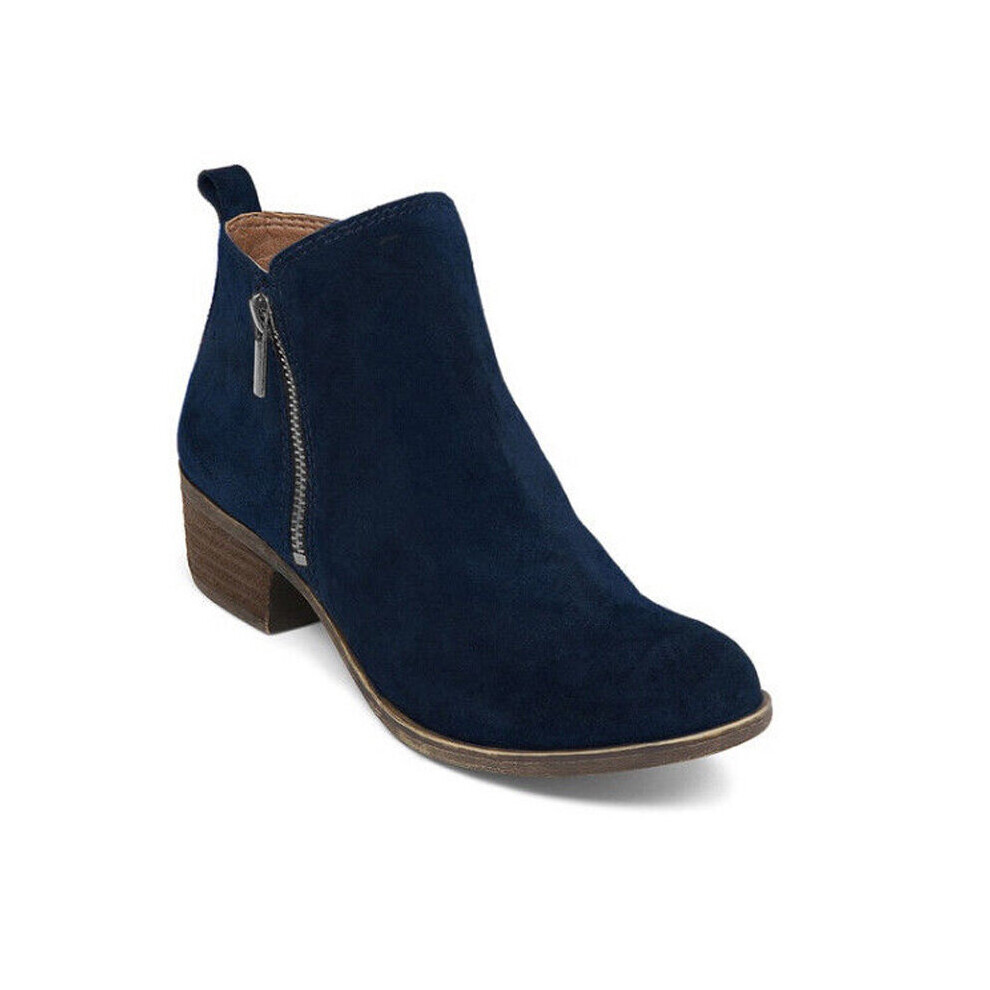 (Blue(Cloth), EU41) Womens Casual Booties Low Heels Block Ankle Boots Round Toe Zip Up  Shoes