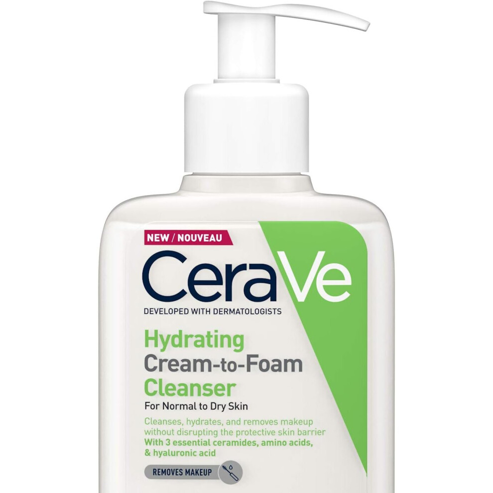 CeraVe Hydrating Cream - to - Foam Cleanser for Normal to Dry Skin 236ml with Amino Acids, Hyaluronic Acid and 3 Essential Ceramides