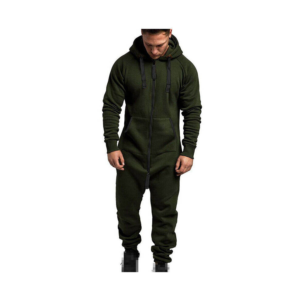(ArmyGreen, 2XL) Sleeve Long Mens Camouflage Onesie Jumpsuit Tracksuit Zipper Fitness Overalls
