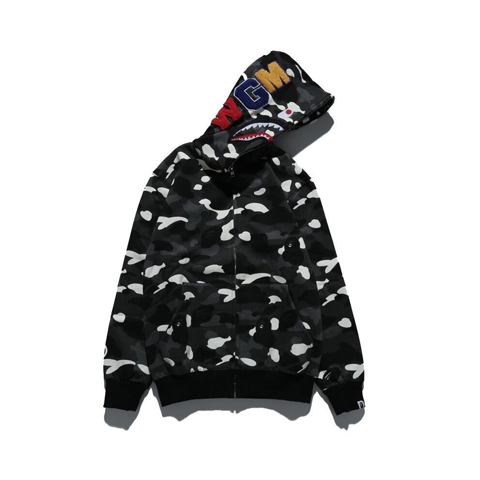 (Camouflage, XL) A Bathing Ape Camouflage Coat Shark Head Full Zip Jacket Sweatshirt Hoodie 