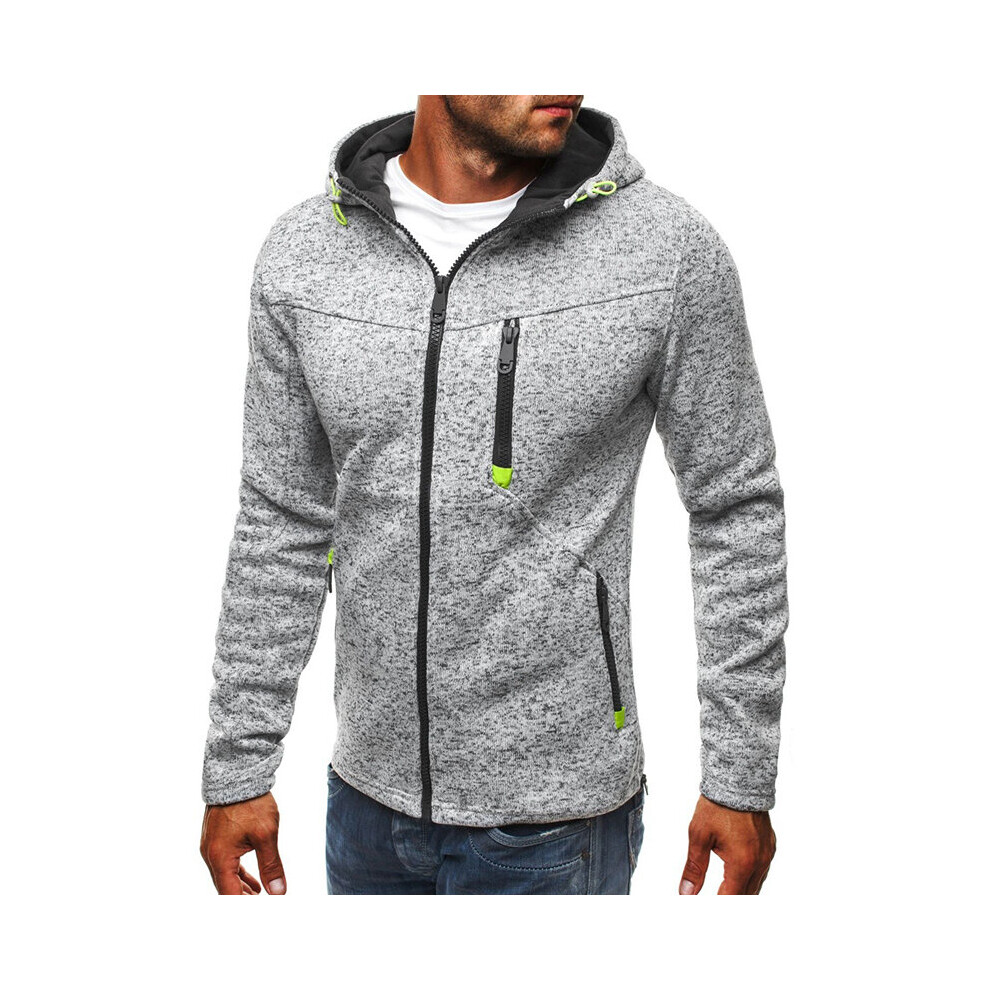 (Grey, XXXXL) Men's Full Zip Hoodie Solid Color Zipper Hooded Daily Fitness Basic Thin Fleece Hoodies Sweatshirts Long Sleeve Blue Gray Black