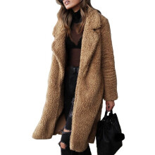 (Camel, 2XL) Women Jacket Ladies Long Teddy Bear Cardigan Coat Faux Fur Winter Warm Outwear