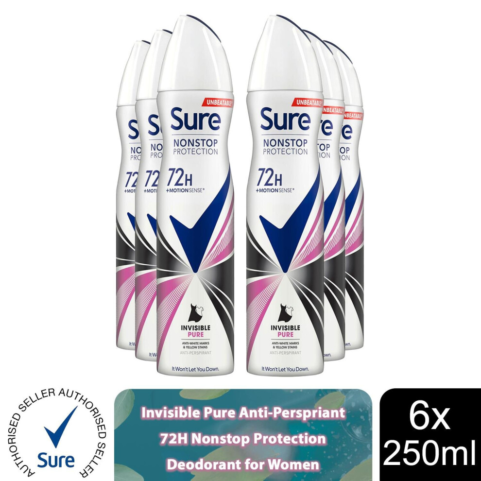 Sure (Invisible Pure-6Pk) Women 72H Nonstop Protection Deodorant