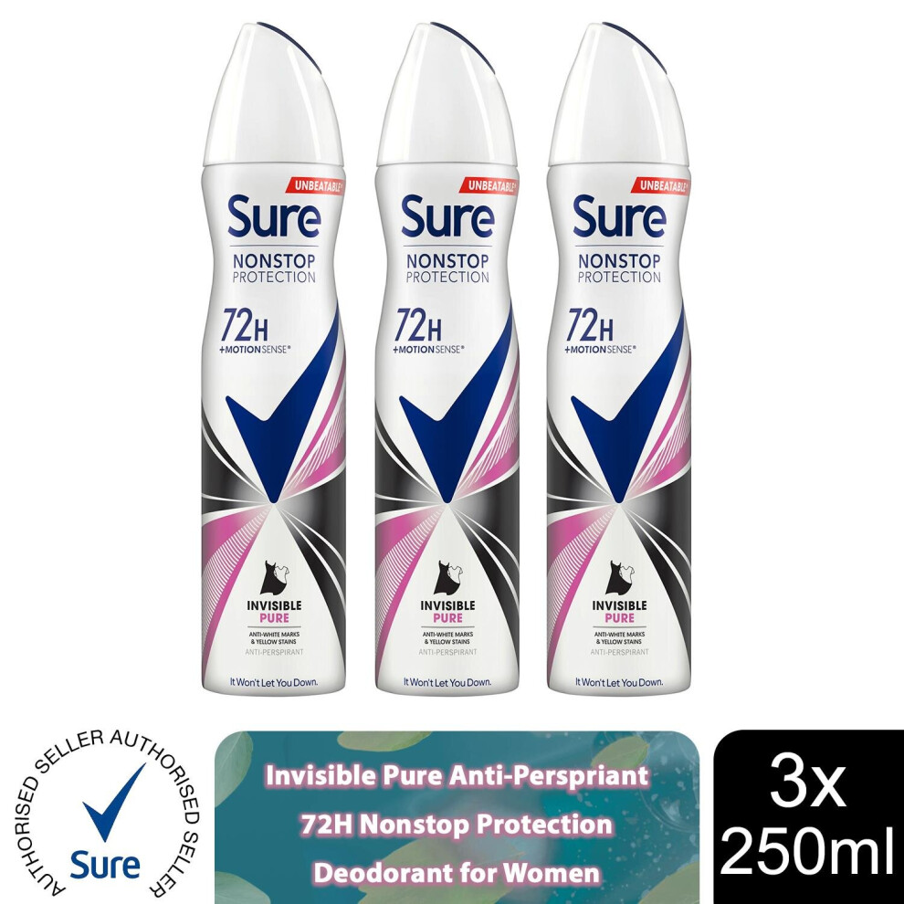 Sure (Invisible Pure-3Pk) Women 72H Nonstop Protection Deodorant