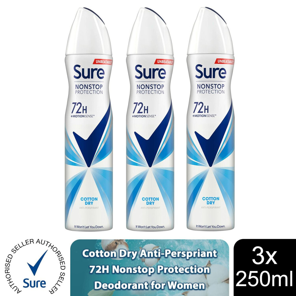 (Cotton Dry-3PK) Sure Women 72H Nonstop Protection Deodorant