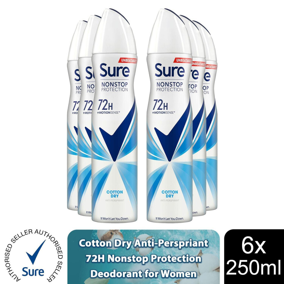 (Cotton Dry-6PK) Sure Women 72H Nonstop Protection Deodorant