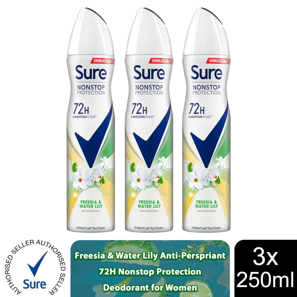 Sure (Freesia & Water Lily-3Pk) Women 72H Nonstop Protection Deodorant