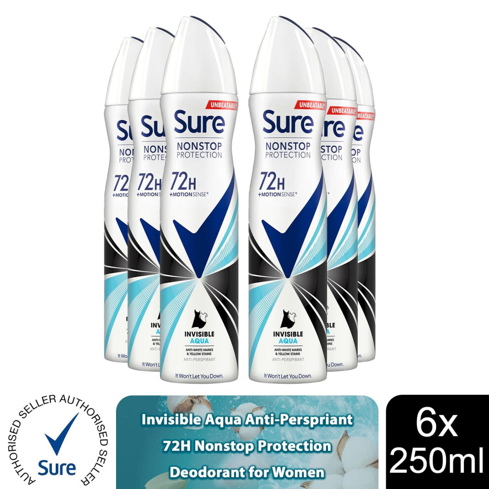 Sure (Invisible Aqua-6Pk) Women 72H Nonstop Protection Deodorant