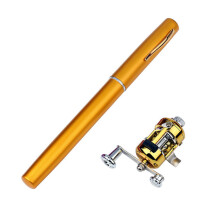 (Gold) Pen Fishing Rod Pocket Size Pole and Reel Combo Portable Micro Collapsible Kits