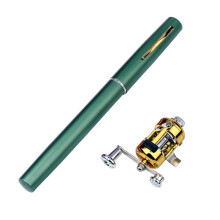 (Green) Pen Fishing Rod Pocket Size Pole and Reel Combo Portable Micro Collapsible Kits