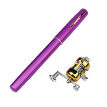 (Purple) Pen Fishing Rod Pocket Size Pole and Reel Combo Portable Micro Collapsible Kits