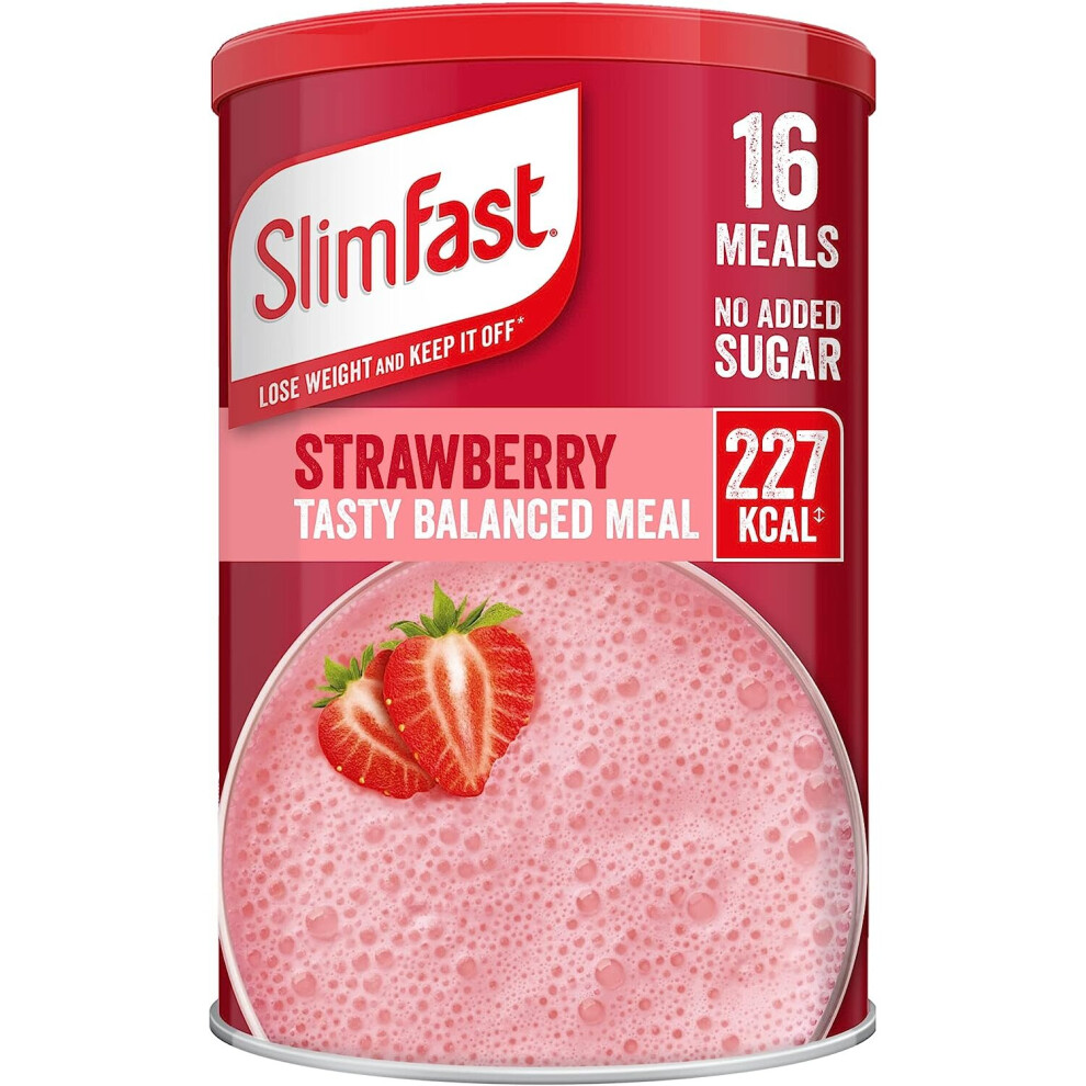 SlimFast Healthy Shake for Balanced Diet Plan with Vitamins and Minerals, High in Fibre, Meal Replacement, Strawberry Flavour, 16 Servings, 584 g