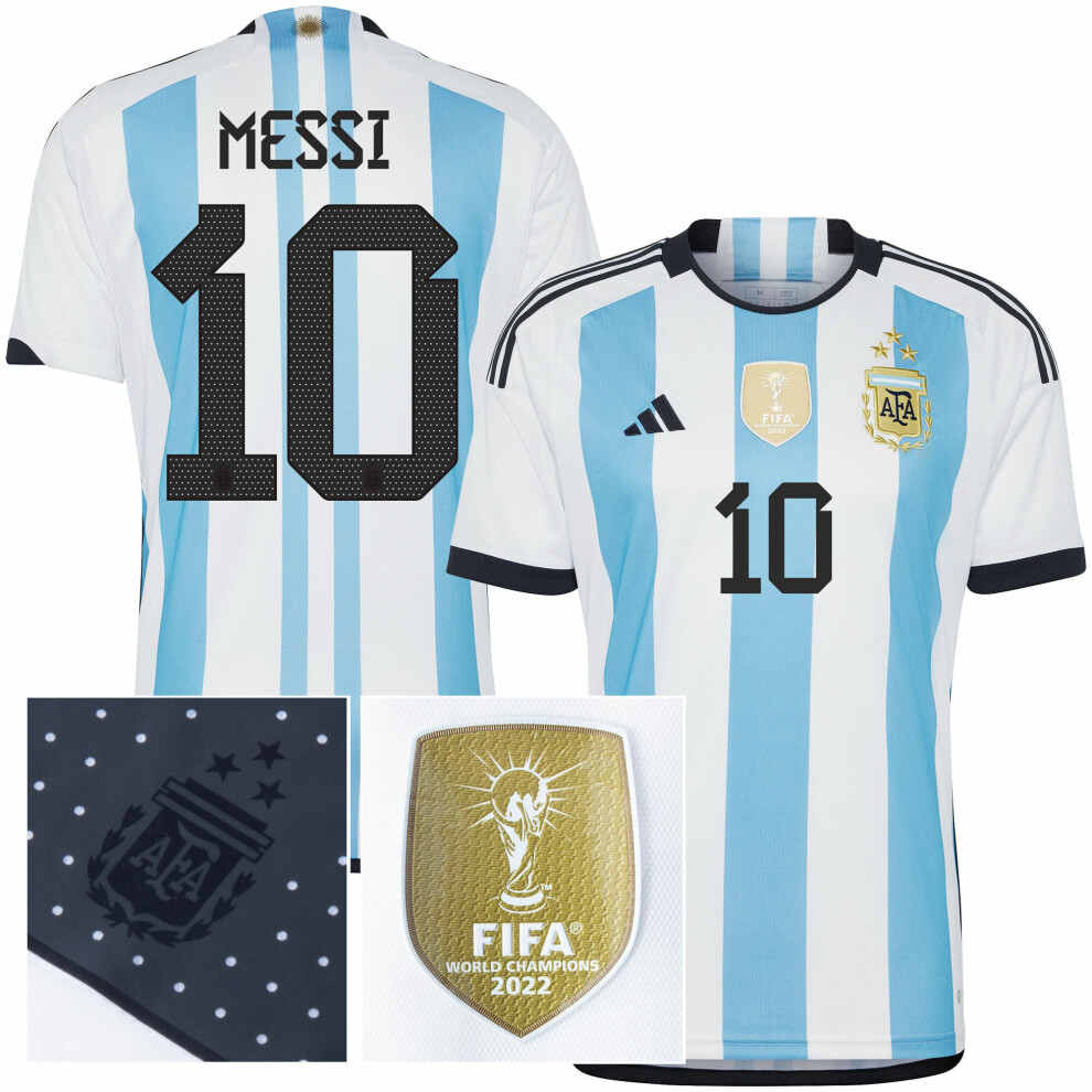 (S) 2022-23 Argentina Home 3 Star Messi No.10 Shirt FIFA Patch Blue/White