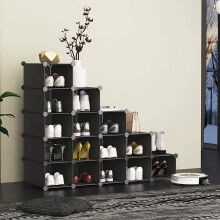 Shoe rack with shelf black modern Storage Bookshelves Clothes 16 Cube
