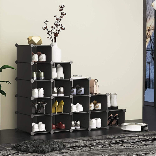 Shoe rack with shelf black modern Storage Bookshelves Clothes 16 Cube