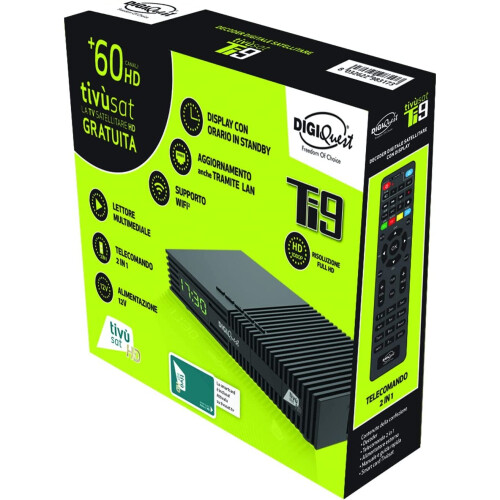 Digiquest Ti9 Classic Tivusat HD Decoder with Pre Activated Tivusat Card Italy 1